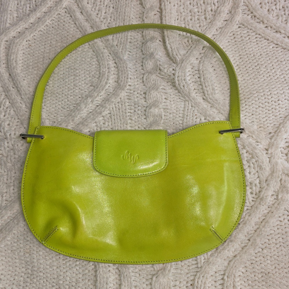 Monsac Small Clutch Shoulder Bag Neon Lime Green Leather Y2K Retro Bright Purse